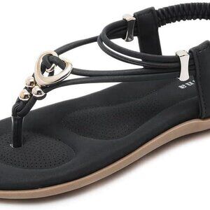 Women's Summer Beaded Ankle Strap Flats Water Resistant Casual Sandals